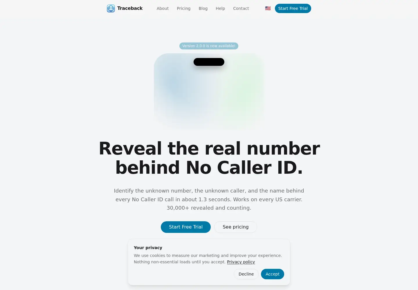 Screenshot of trytraceback.com