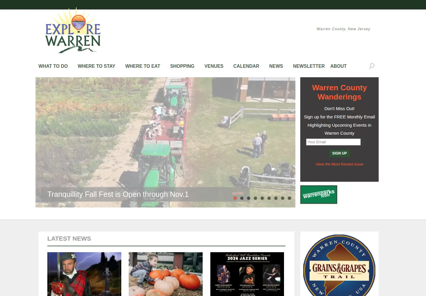 Captured homepage of explorewarren.org in the current scan