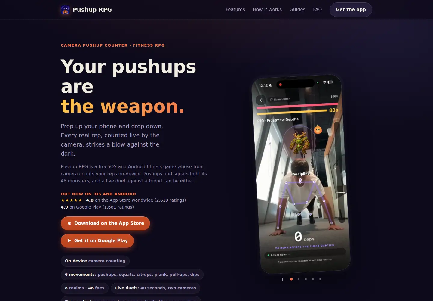 Captured homepage of pushup.quest in the current scan