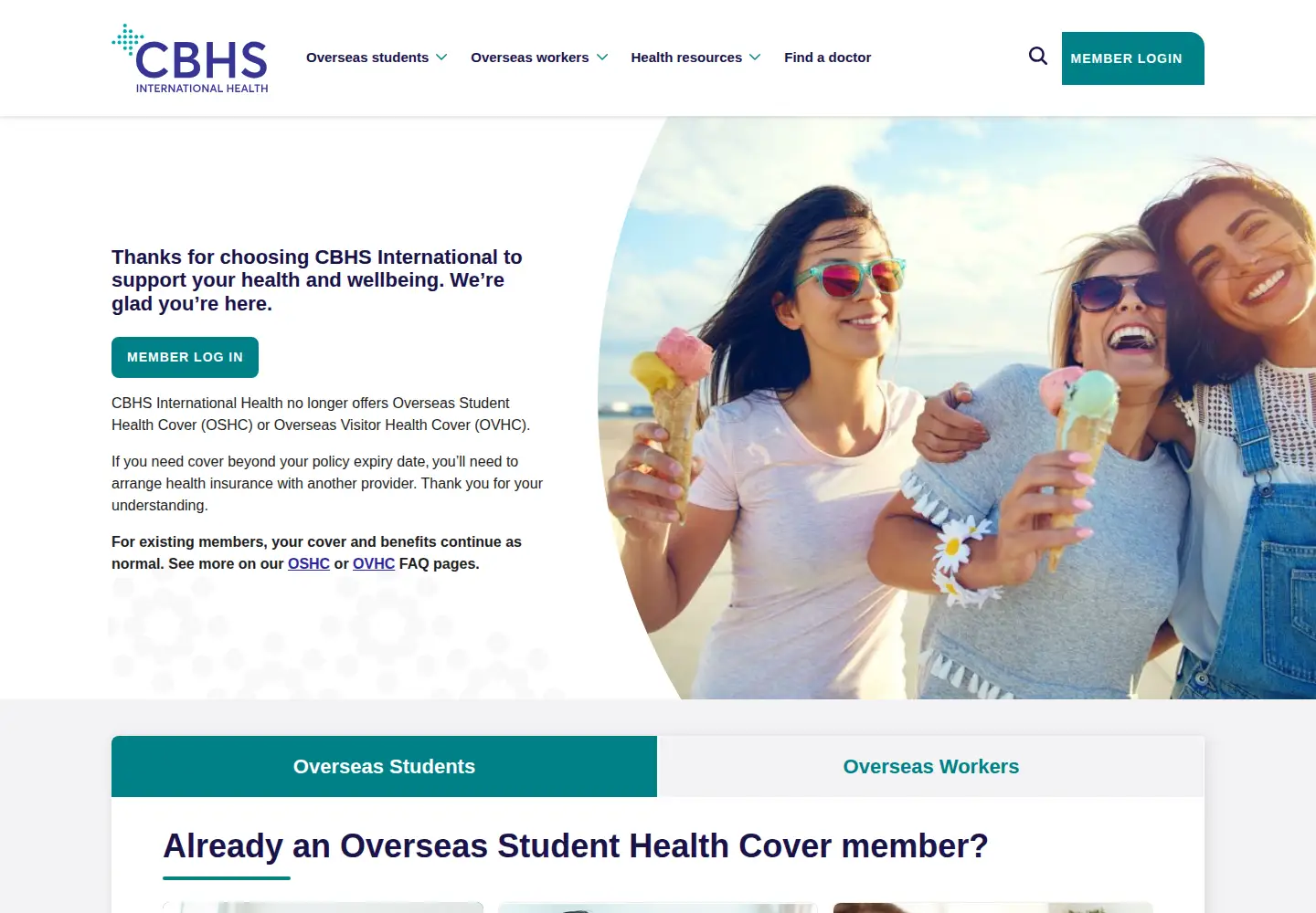 Screenshot of cbhsinternationalhealth.com.au