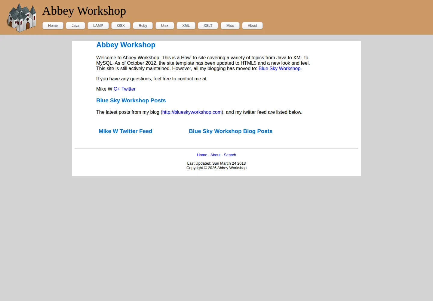 Captured homepage of abbeyworkshop.com in the current scan