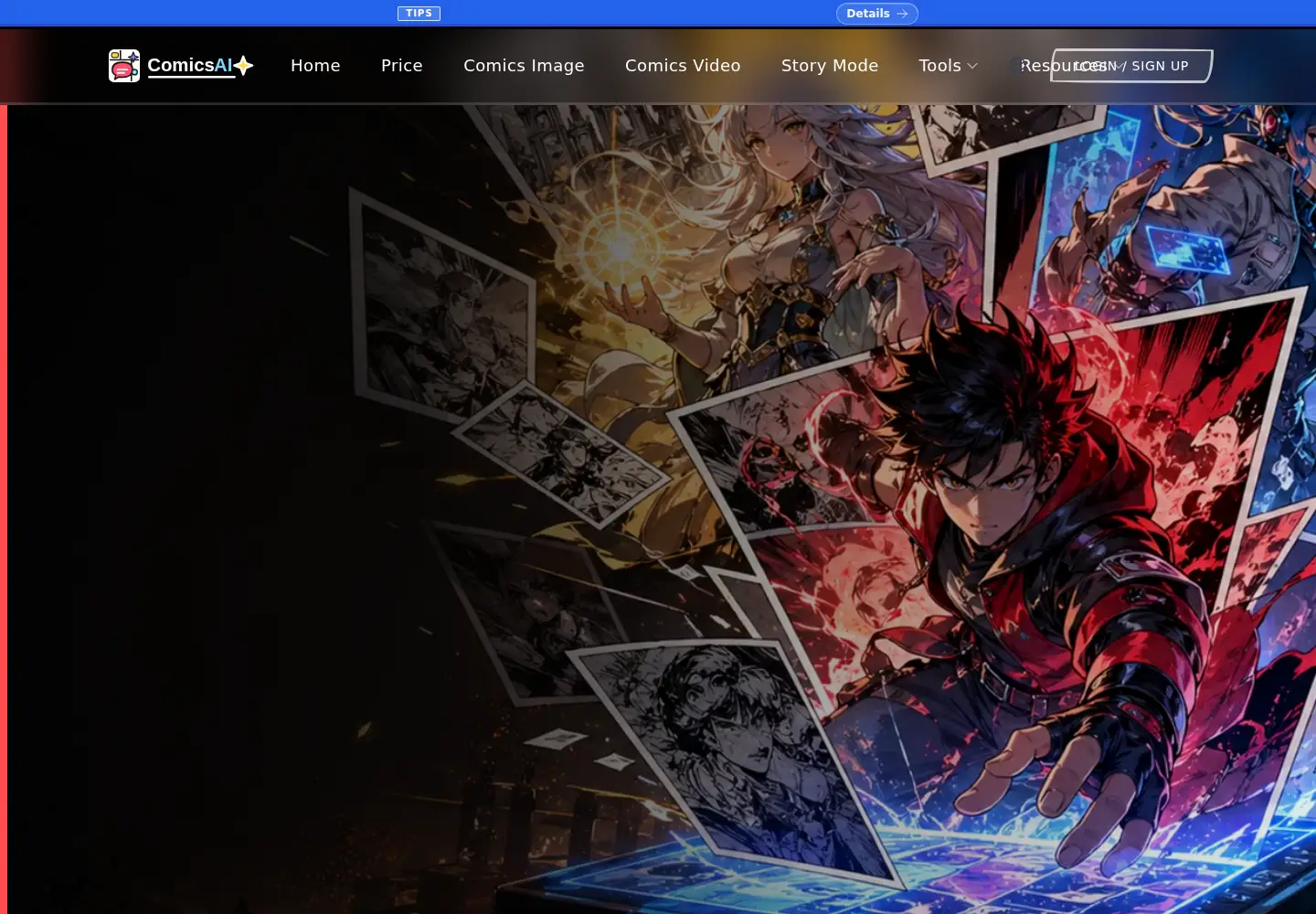 Captured homepage of comicsai.org in the current scan