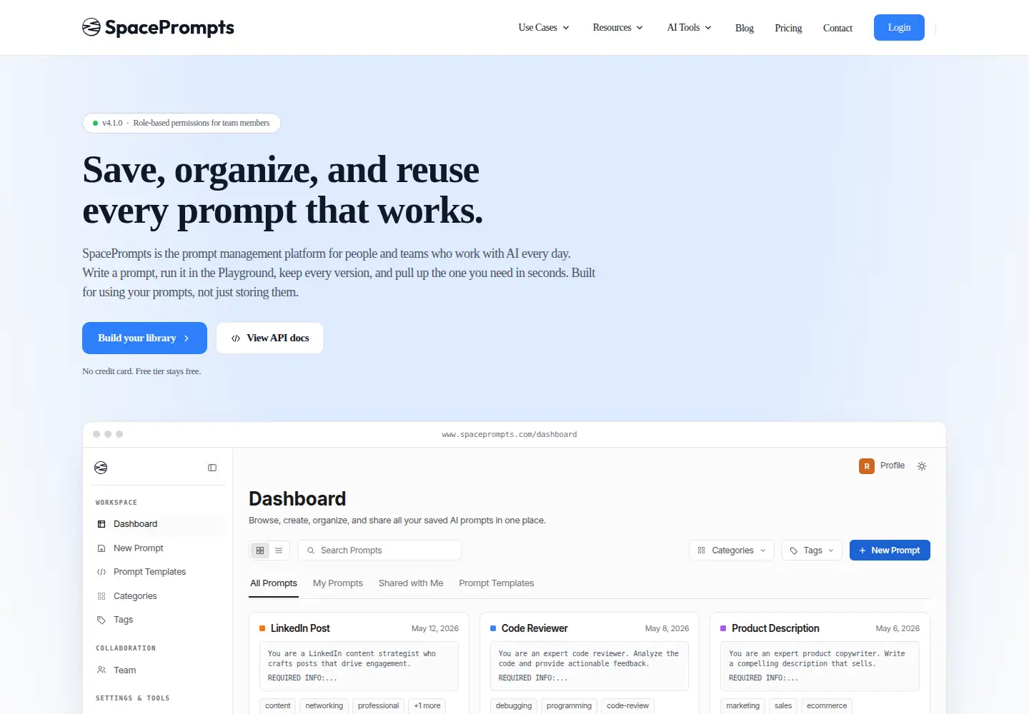 Screenshot of spaceprompts.com