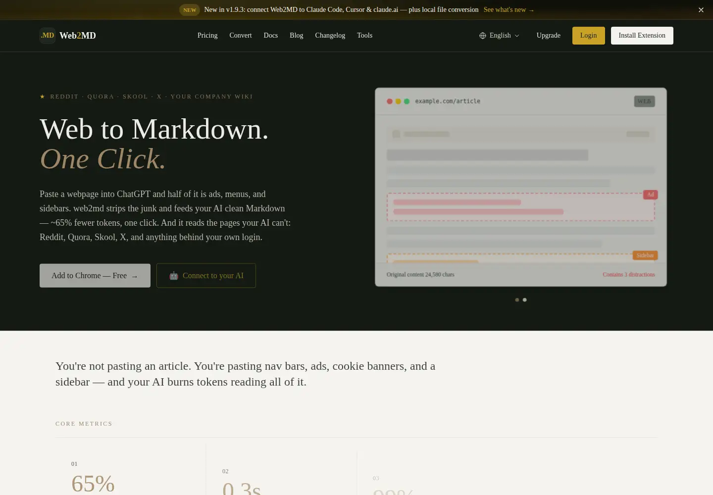 Screenshot of web2md.org