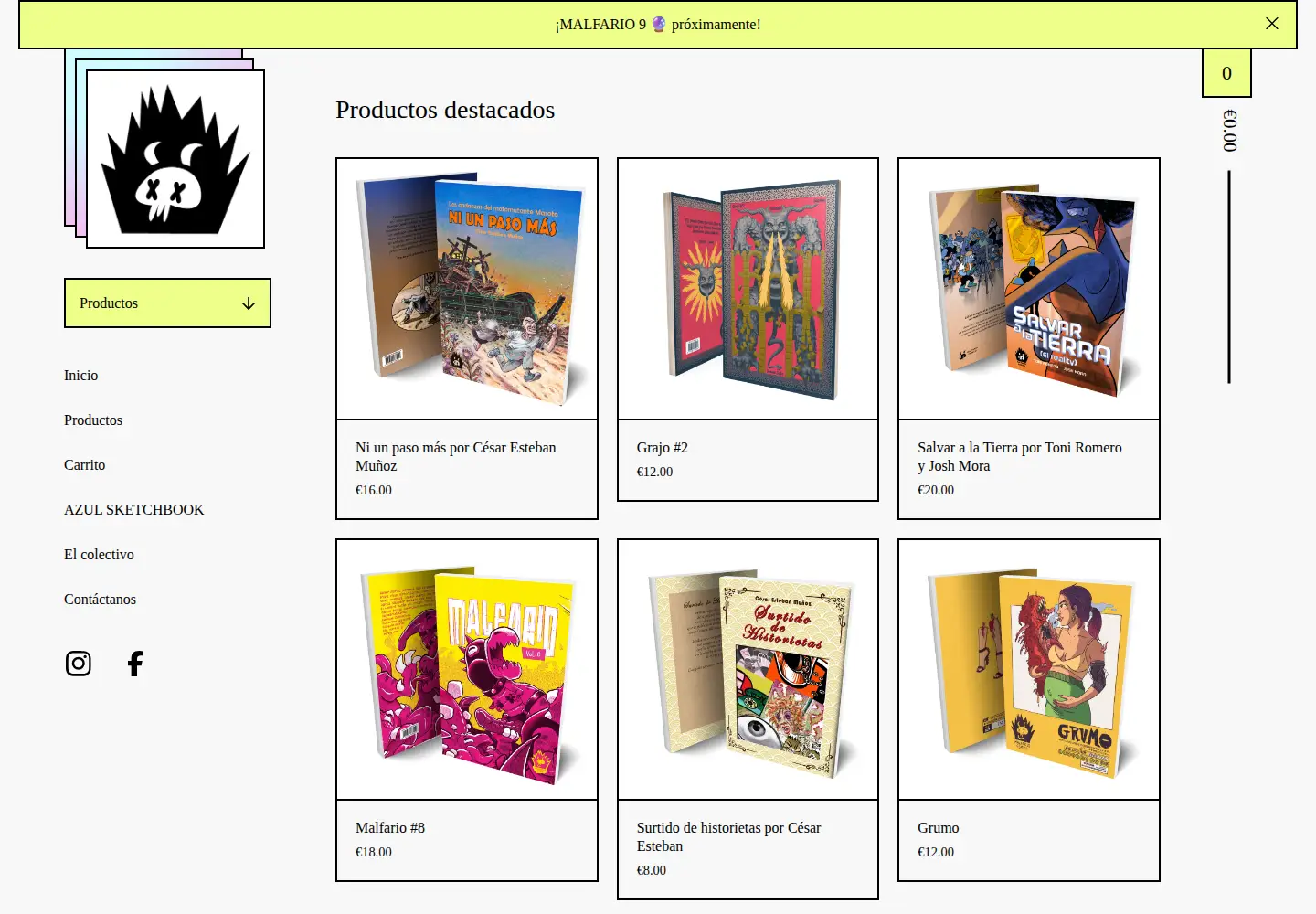 Captured homepage of malfariocomics.com in the current scan