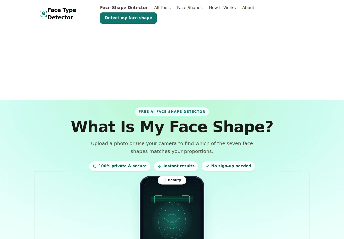 Screenshot of facetypedetector.org