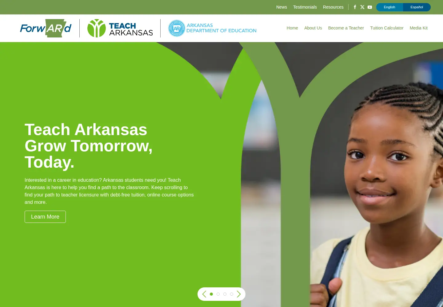 Captured homepage of teacharkansas.org in the current scan