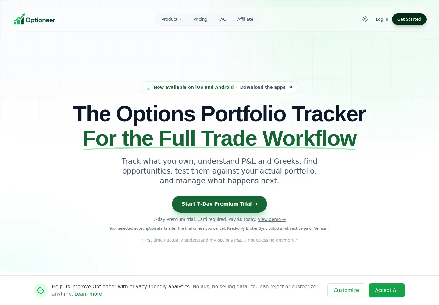 Captured homepage of optioneer.io in the current scan