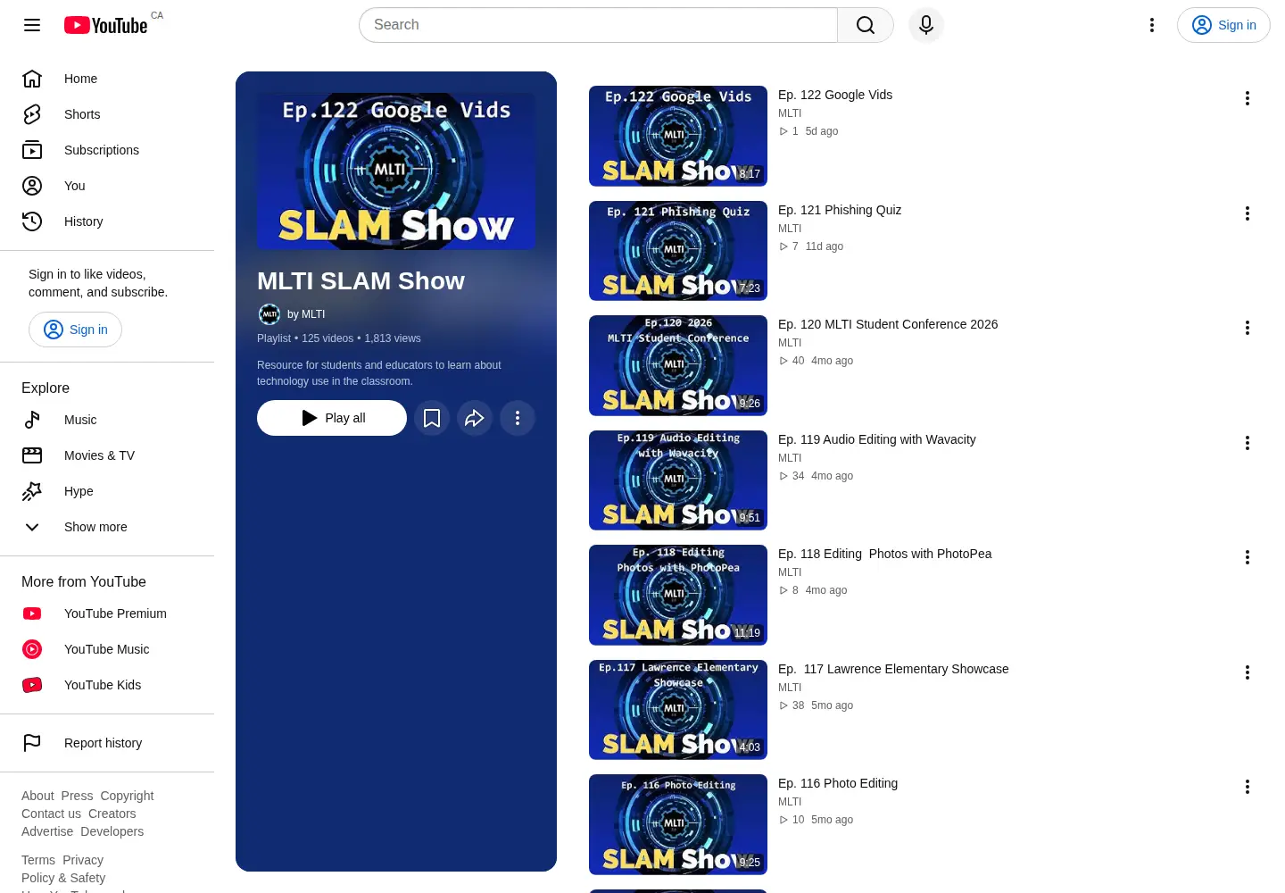 Captured homepage of slamshow.org in the current scan