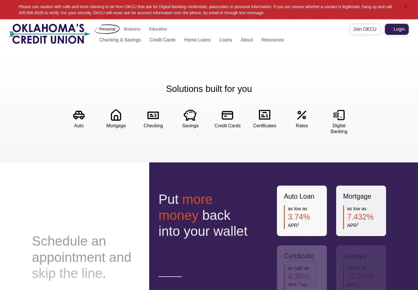 Captured homepage of okcu.org in the current scan