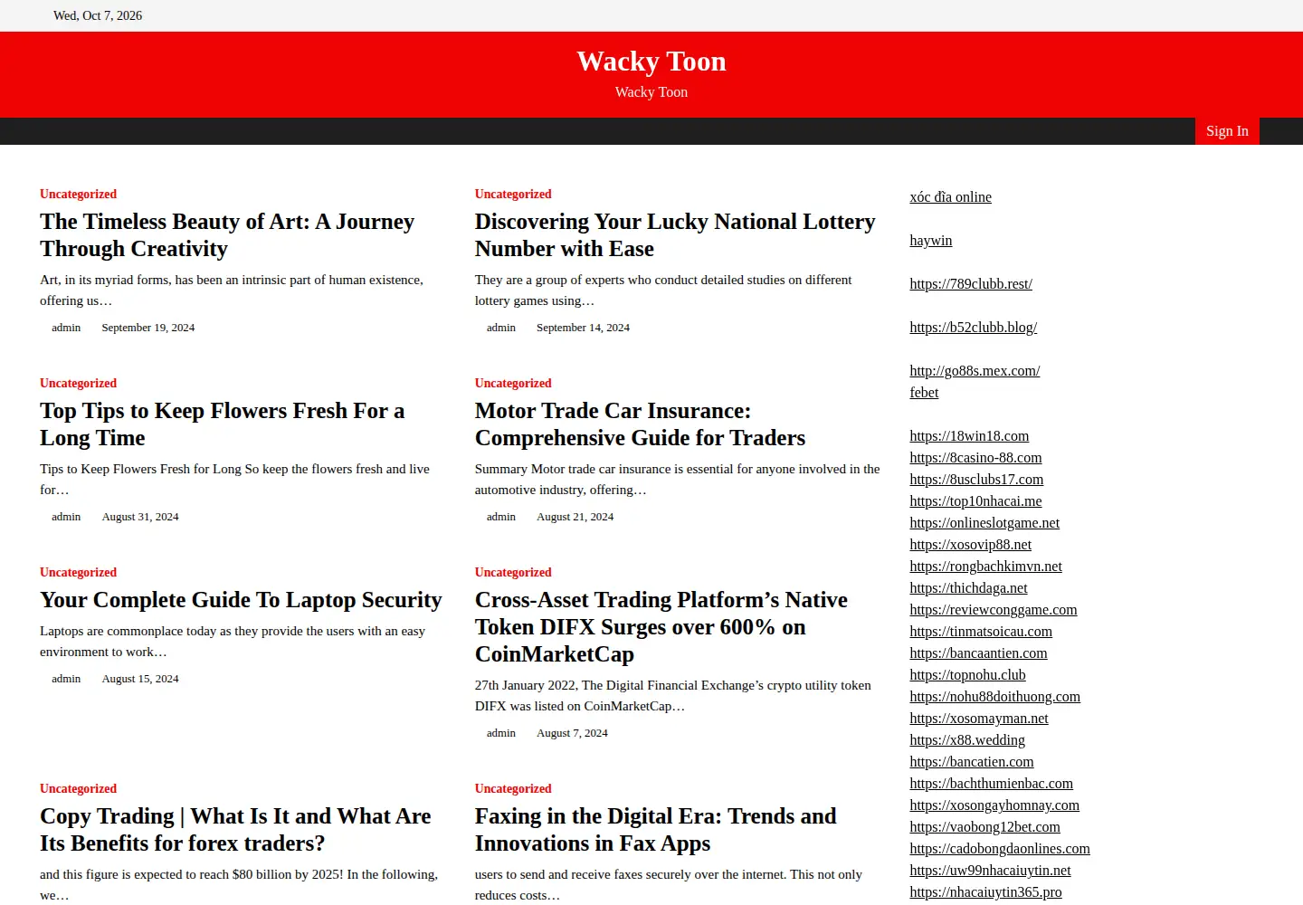 Screenshot of wackytoon.co.uk