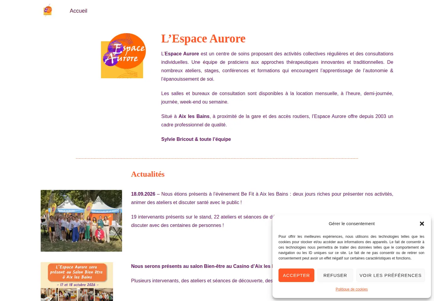 Screenshot of espaceaurore-aixlesbains.com