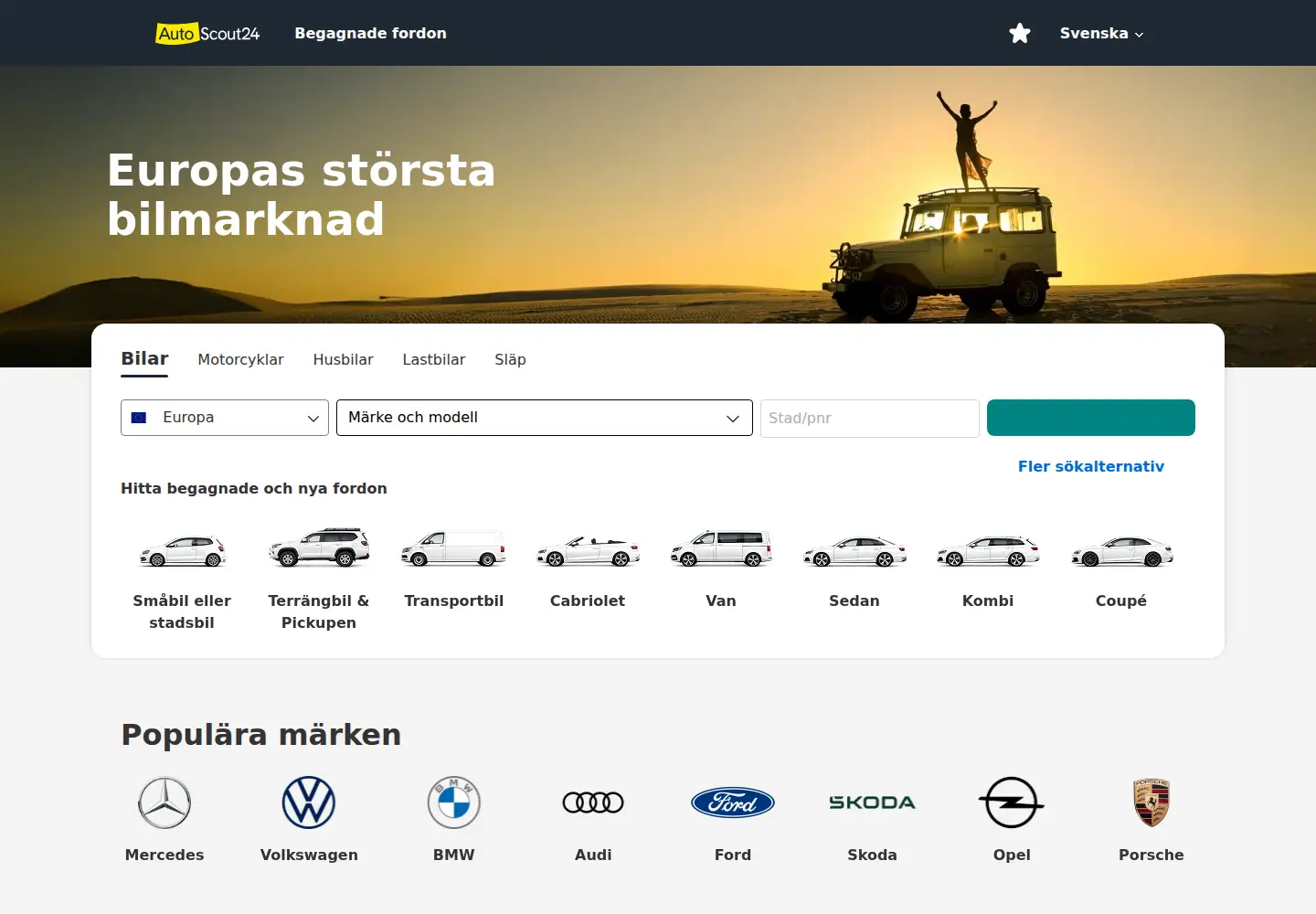 Captured homepage of autoscout24.se in the current scan