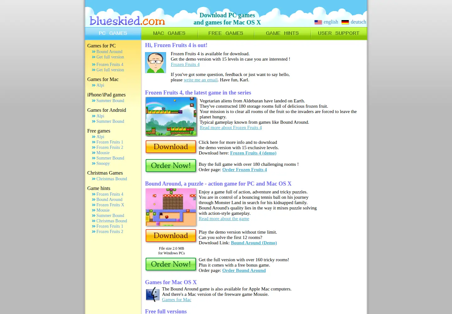 Captured homepage of blueskied.com in the current scan