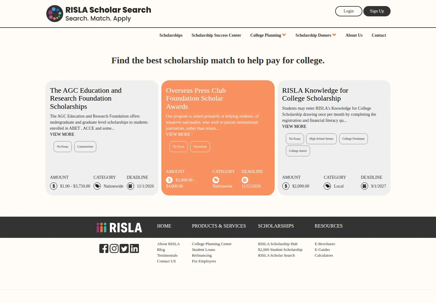 Screenshot of rischolarships.org