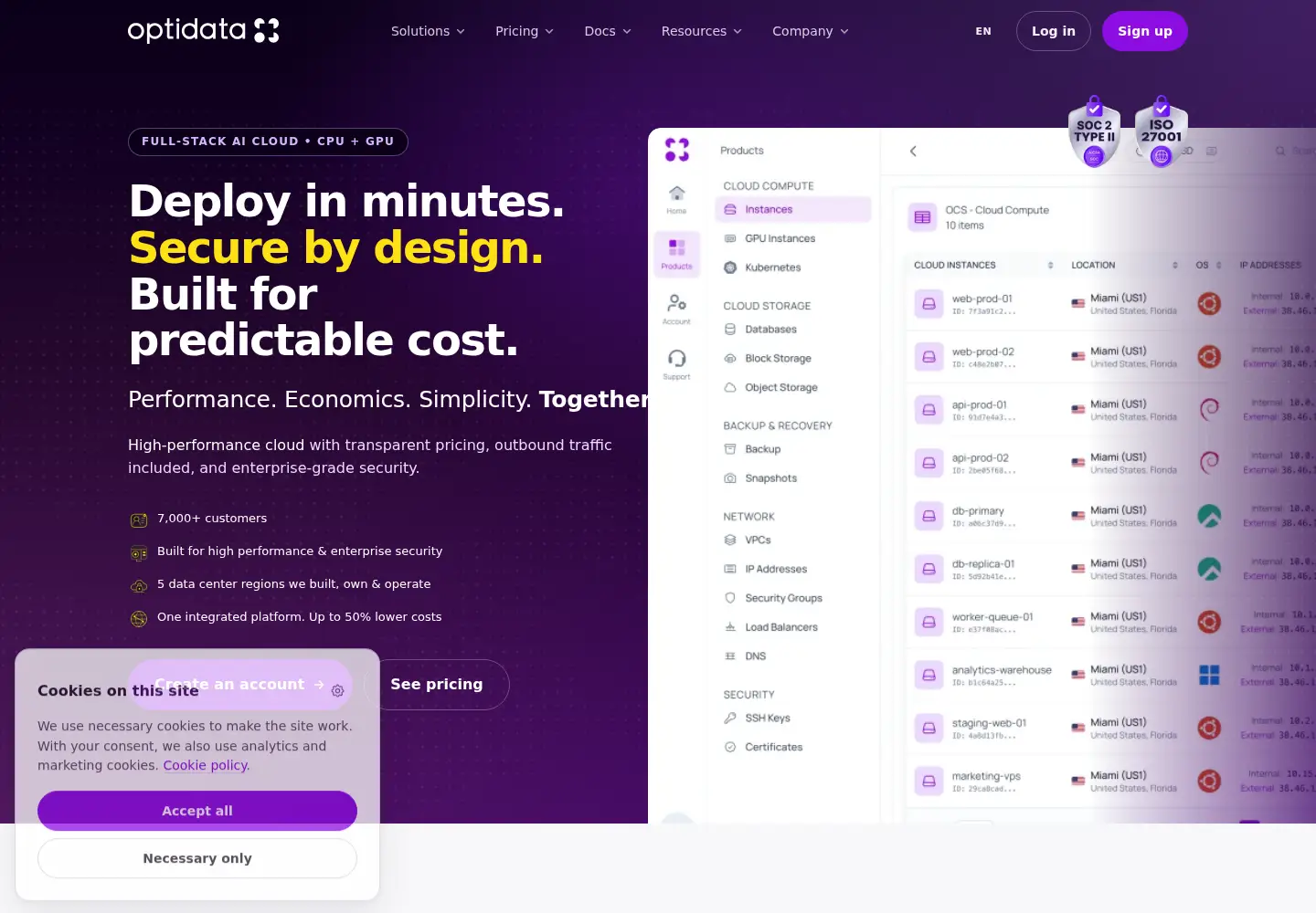 Screenshot of optidata.cloud