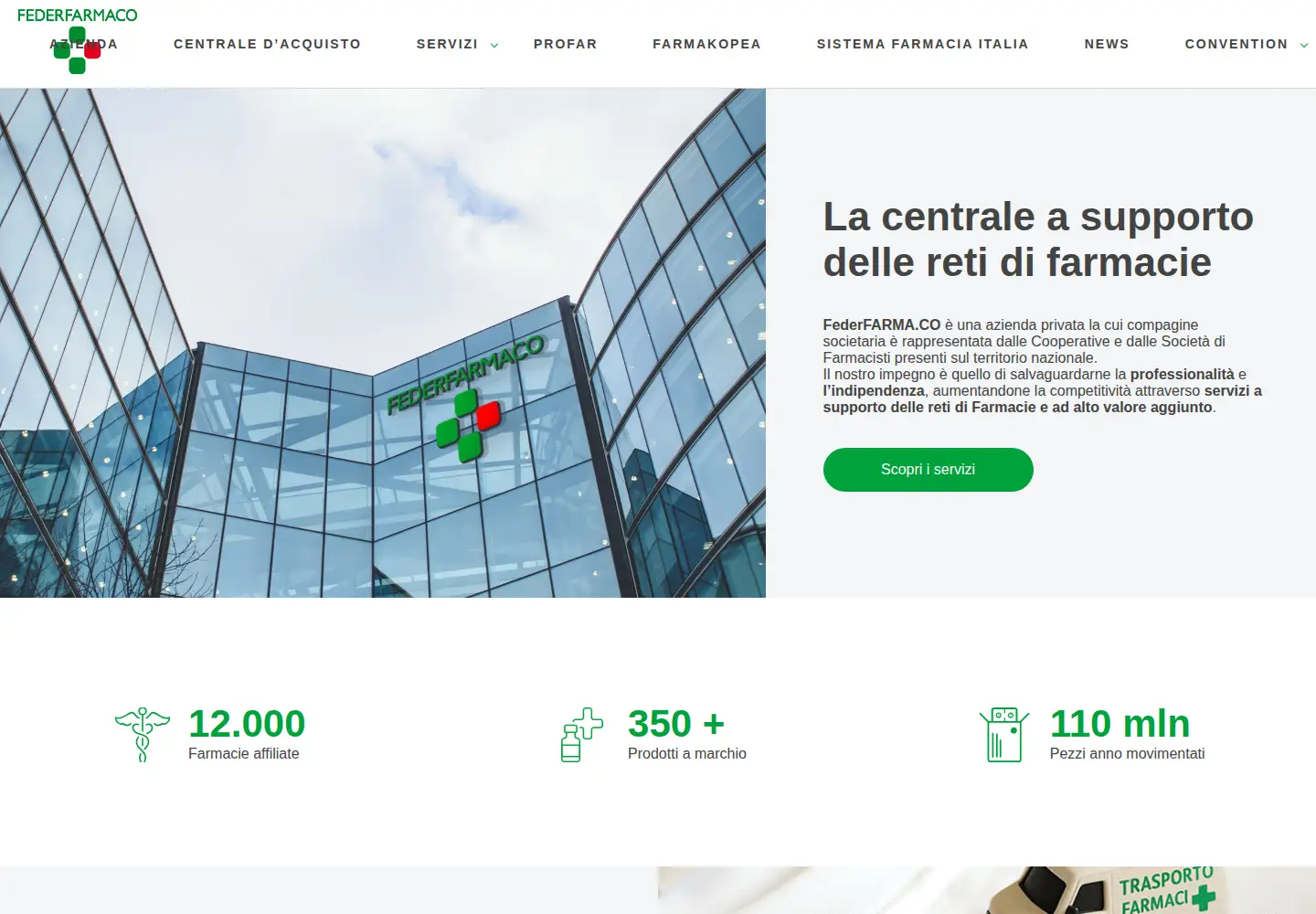Captured homepage of federfarmaco.it in the current scan