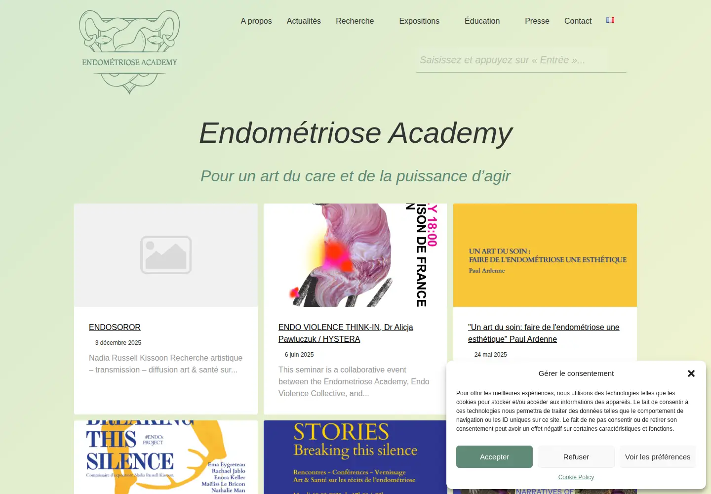 Captured homepage of endometriose.academy in the current scan