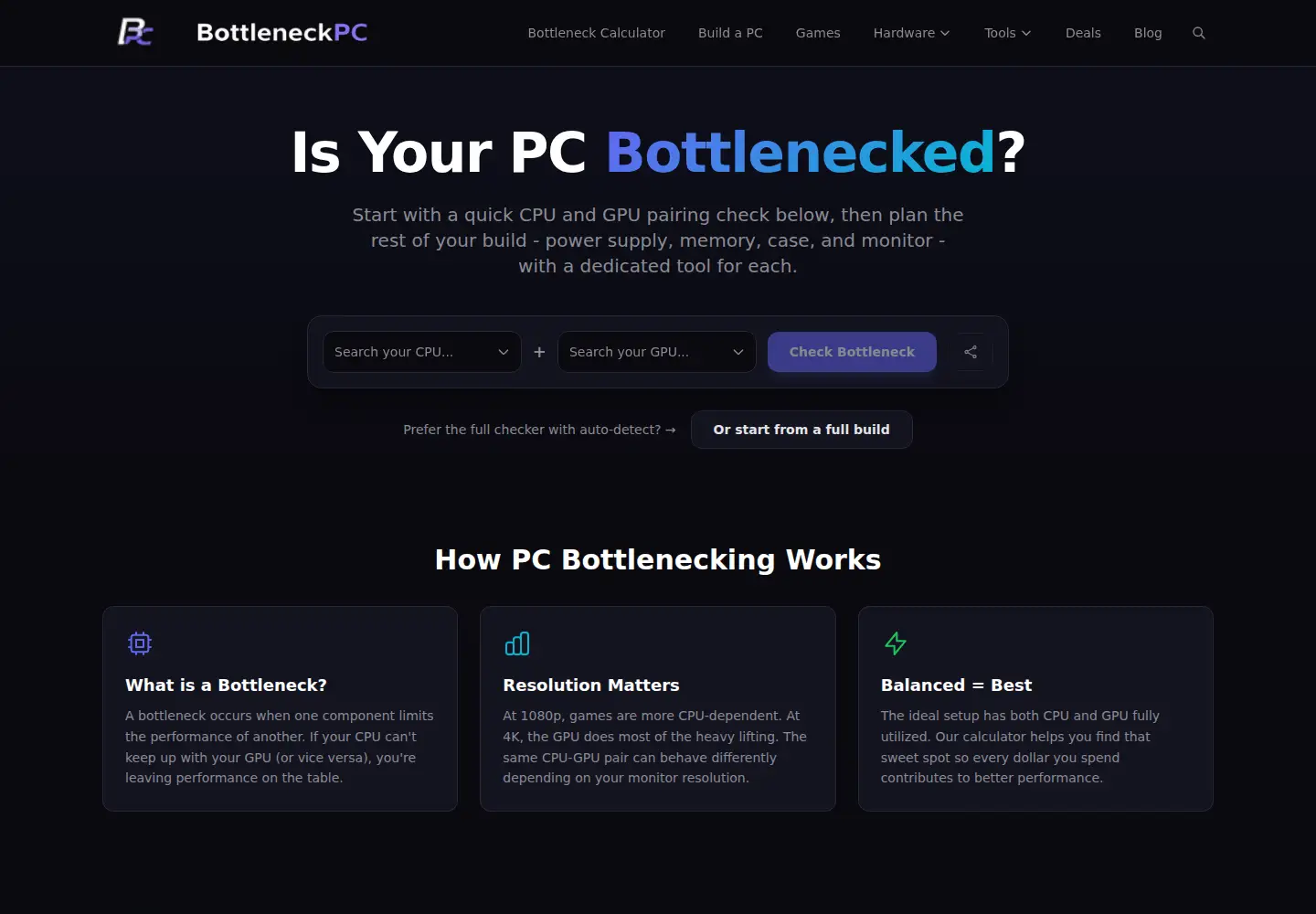 Screenshot of bottleneckpc.com