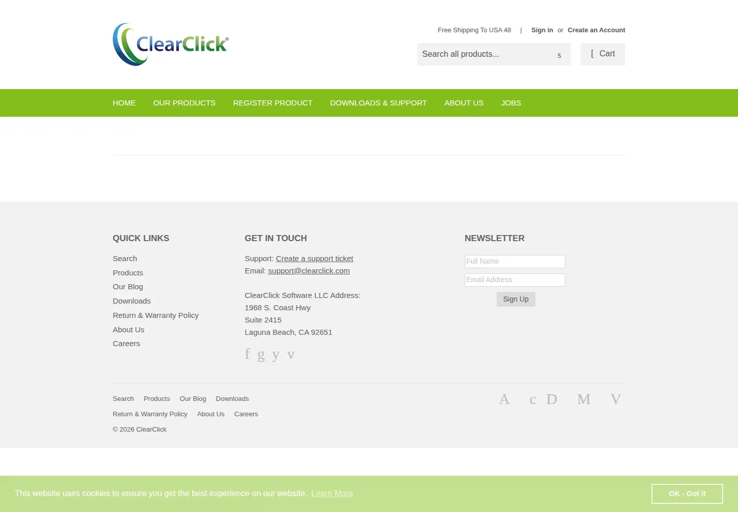 Captured homepage of clearclick.com in the current scan