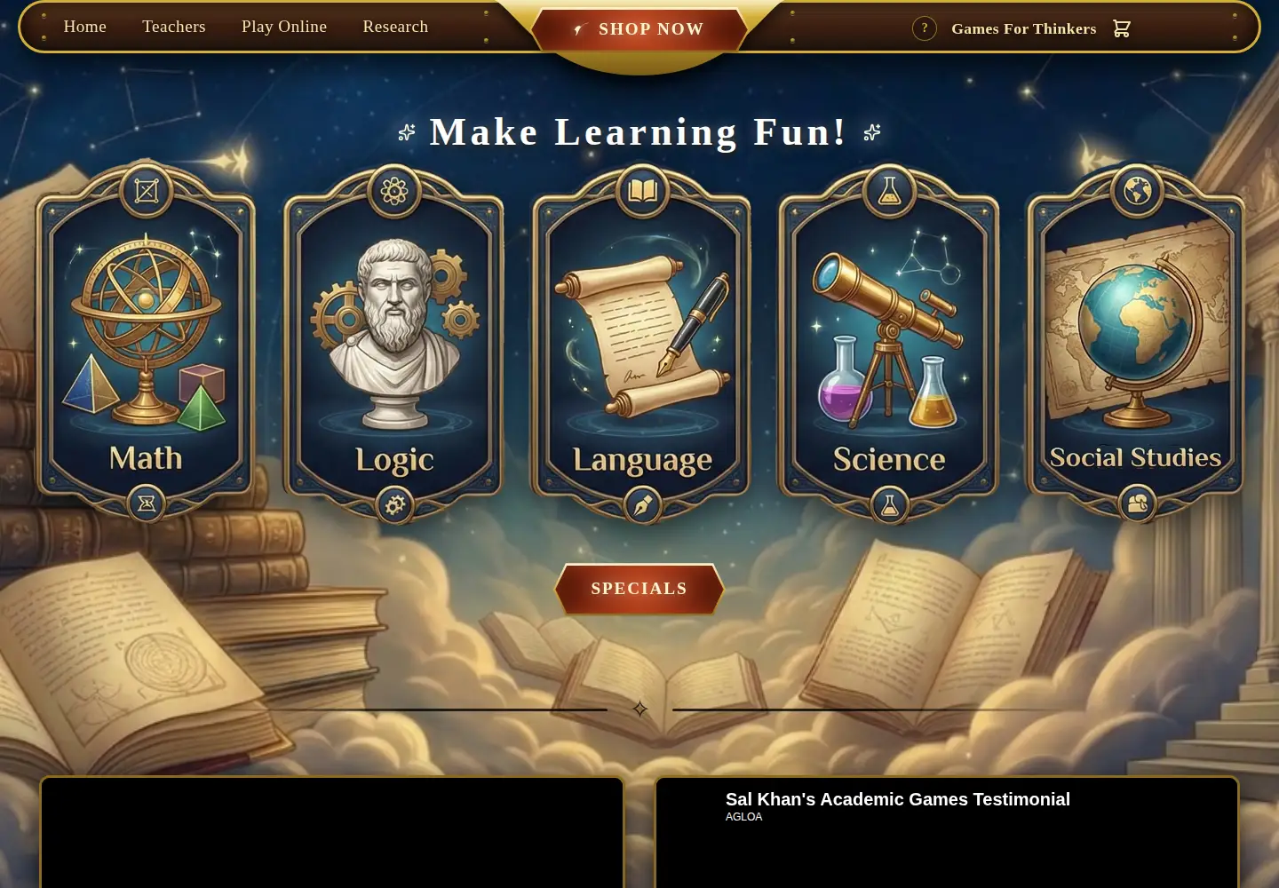 Screenshot of gamesforthinkers.org