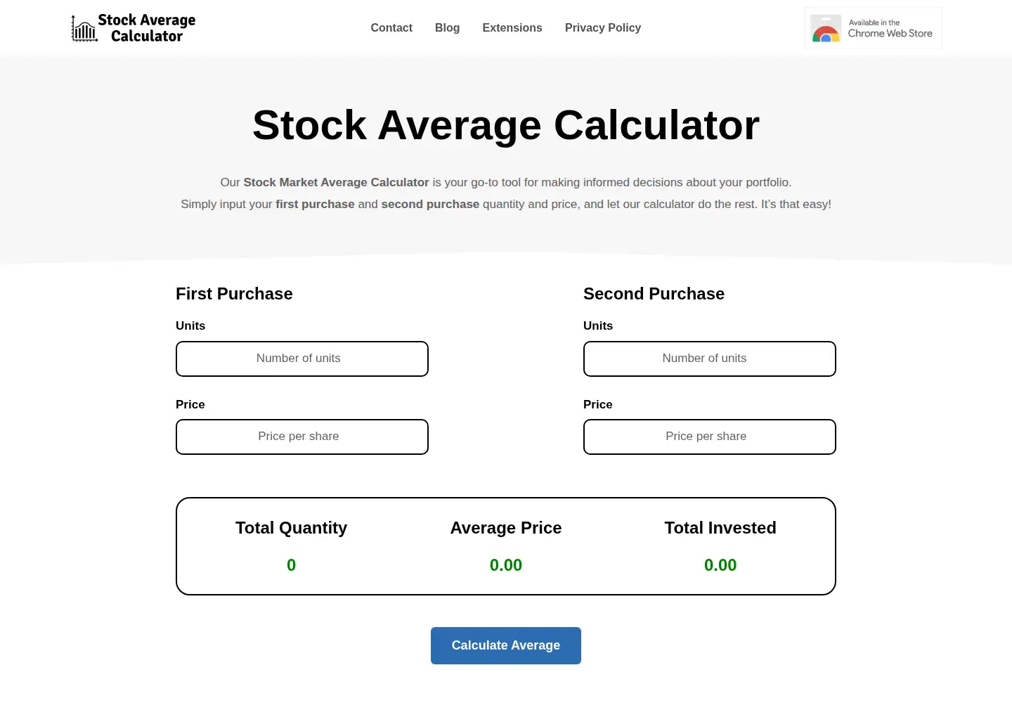 Screenshot of stockaveragecalculator.org