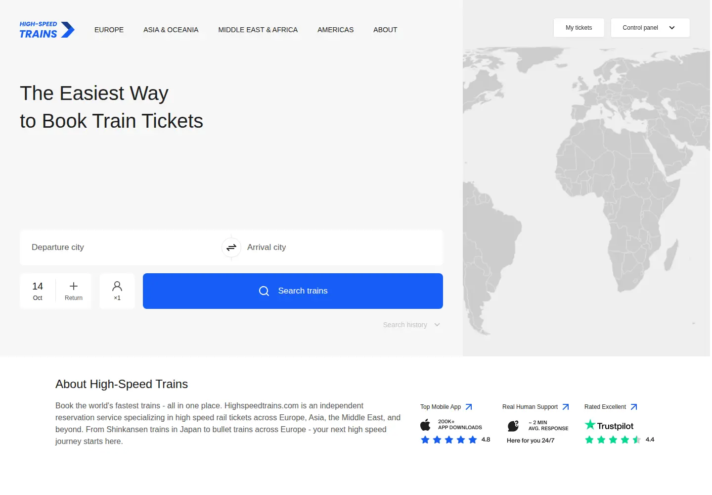 Screenshot of highspeedtrains.com