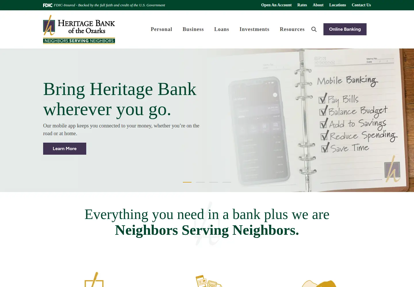 Screenshot of heritagebankozarks.com
