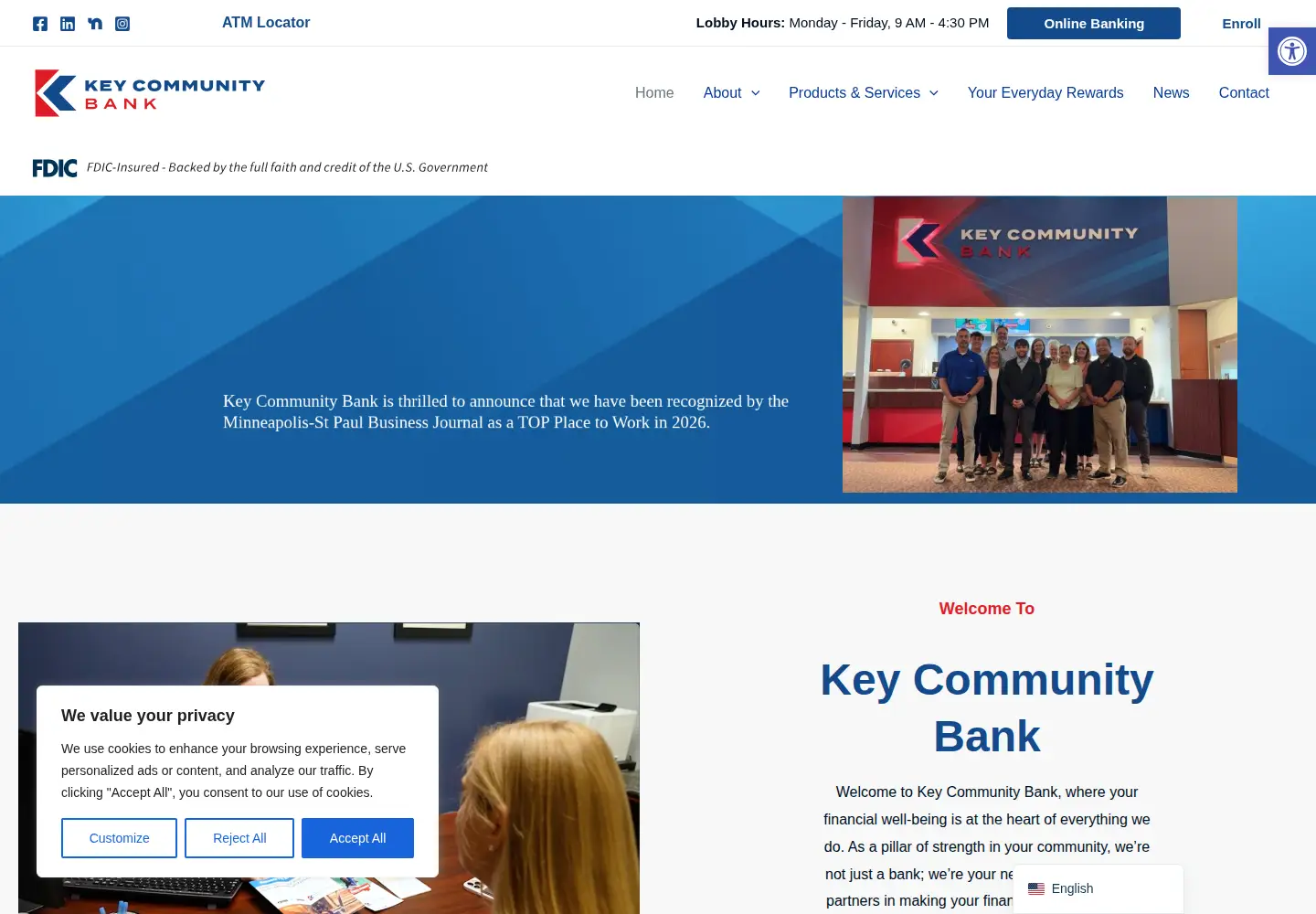 Captured homepage of keycommunitybank.com in the current scan