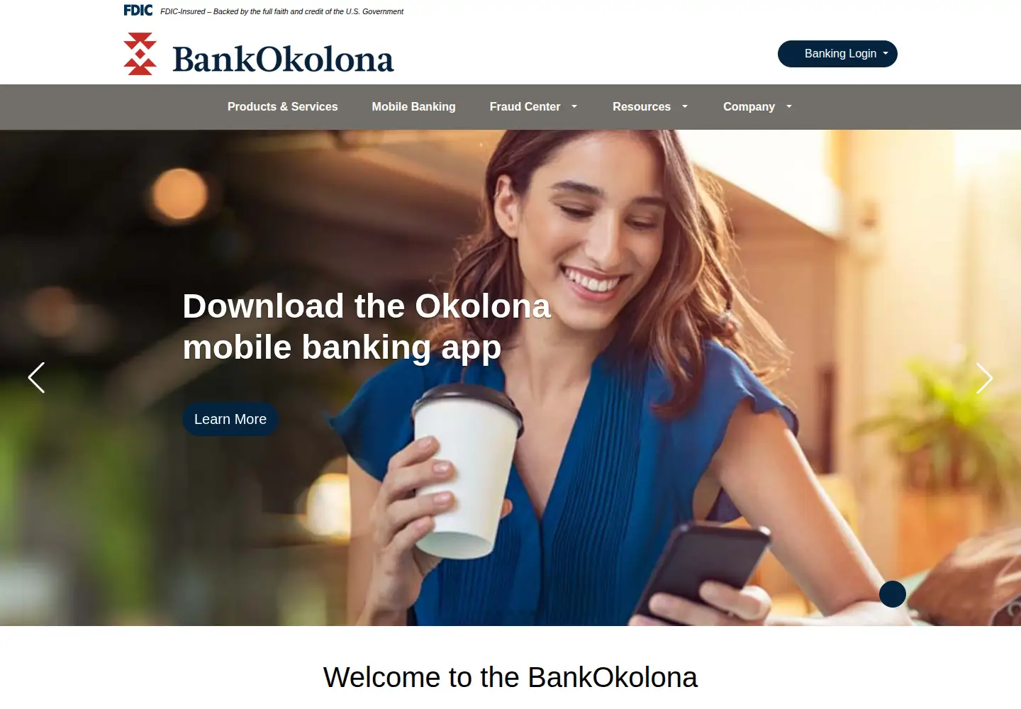 Screenshot of bankofokolona.com