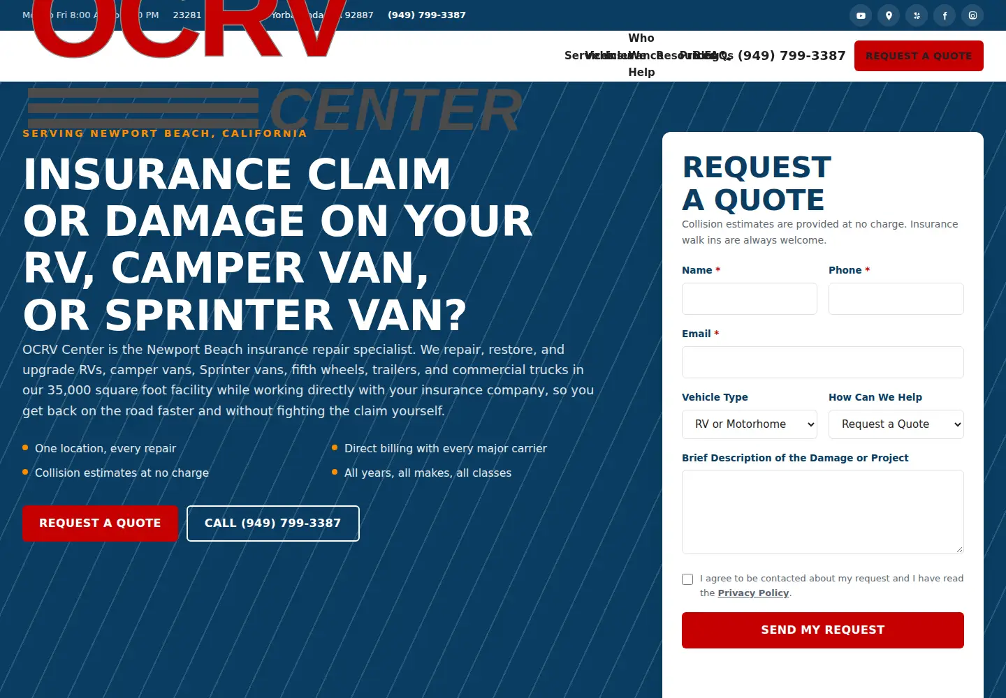 Captured homepage of ocrv.org in the current scan