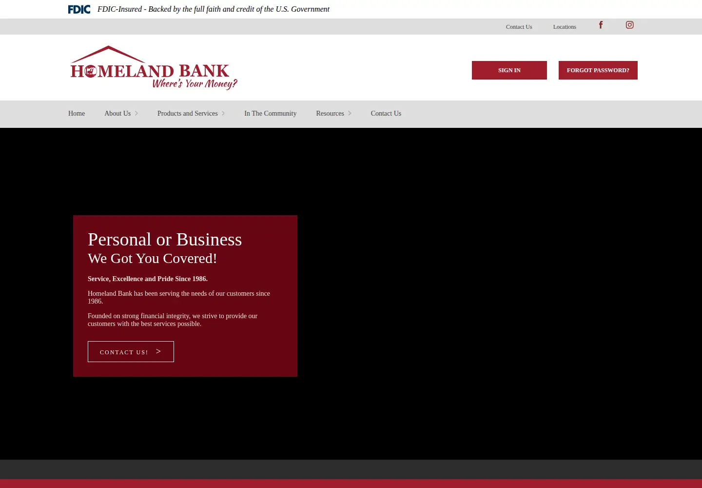 Captured homepage of homelandfsbank.com in the current scan