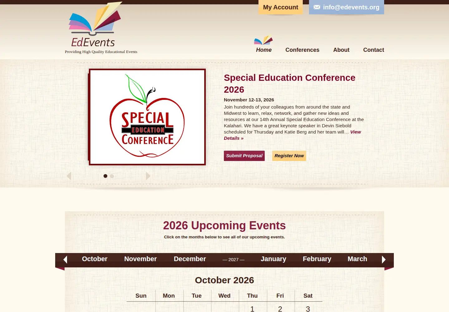 Screenshot of edevents.org