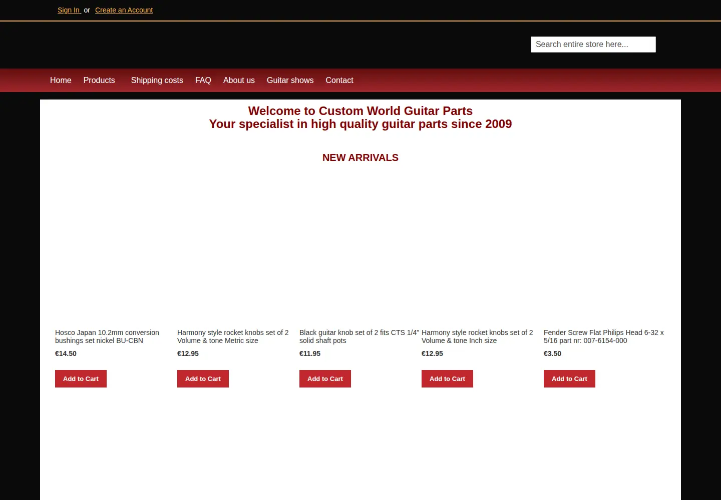 Screenshot of customworldguitarparts.com