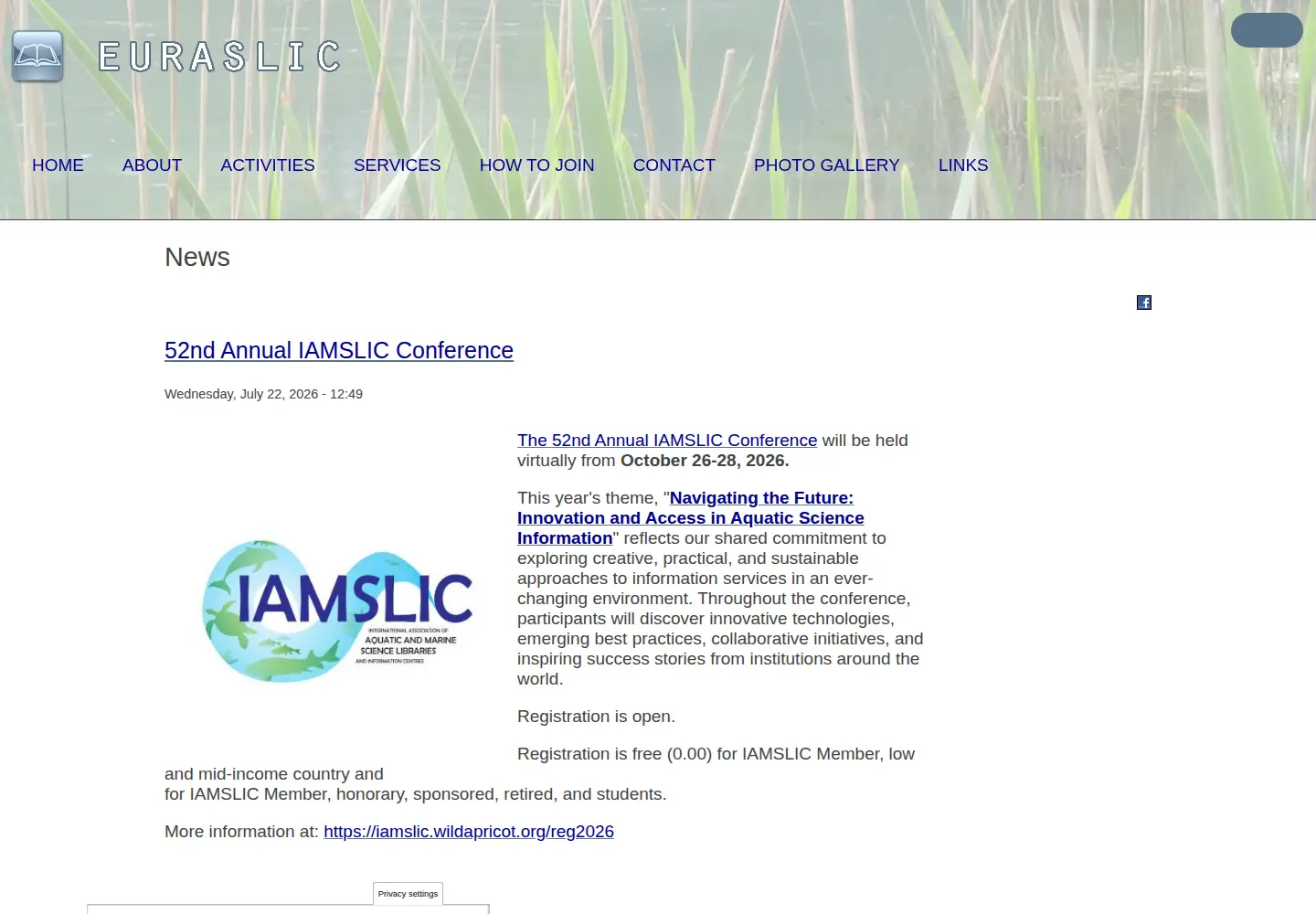 Captured homepage of euraslic.org in the current scan