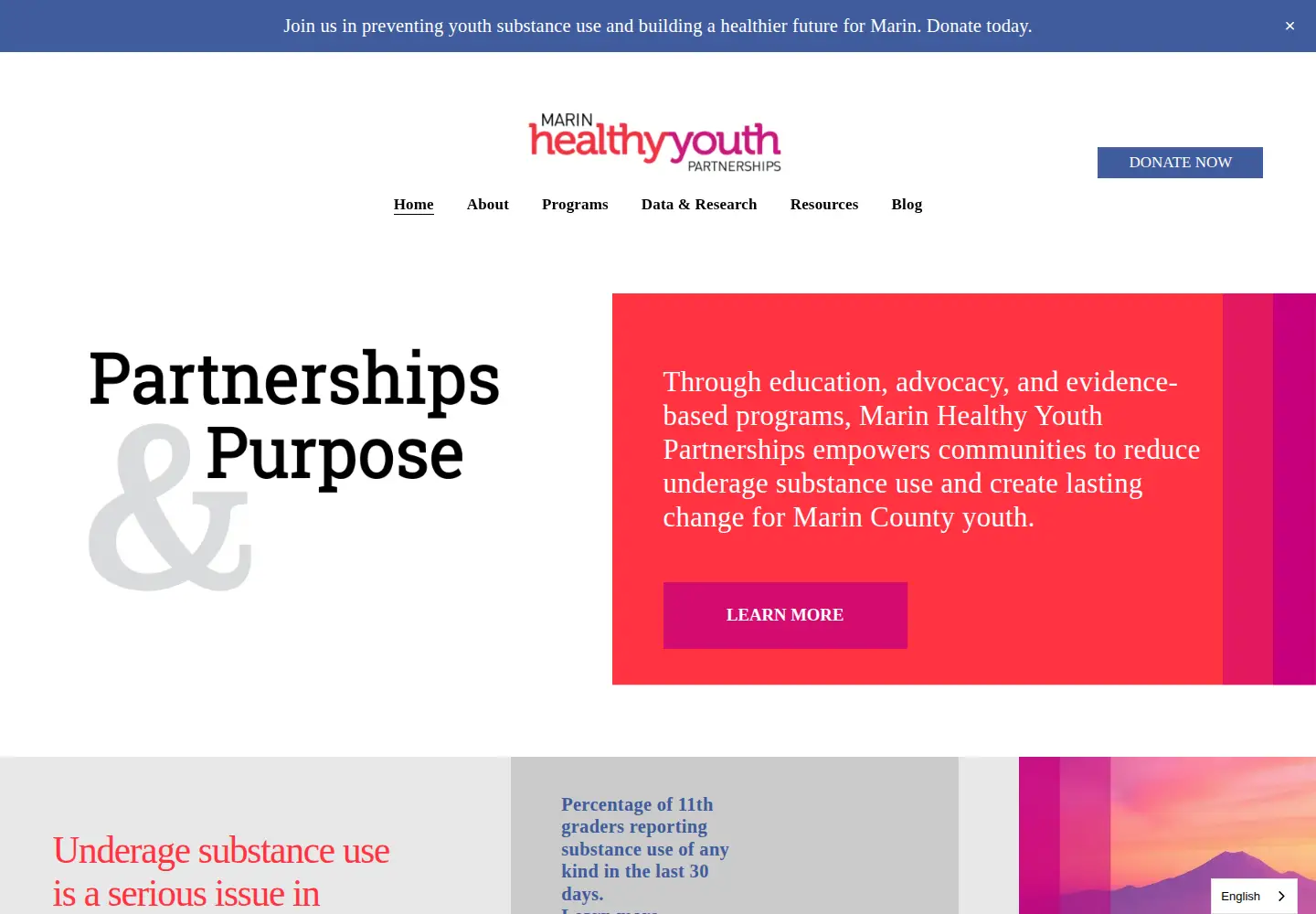 Captured homepage of marinhealthyyouthpartnerships.org in the current scan