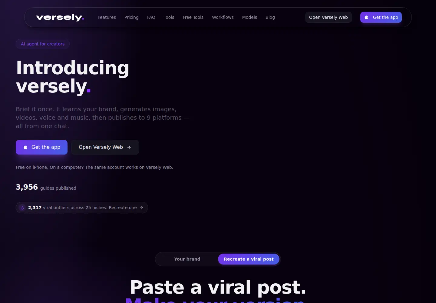 Captured homepage of versely.studio in the current scan
