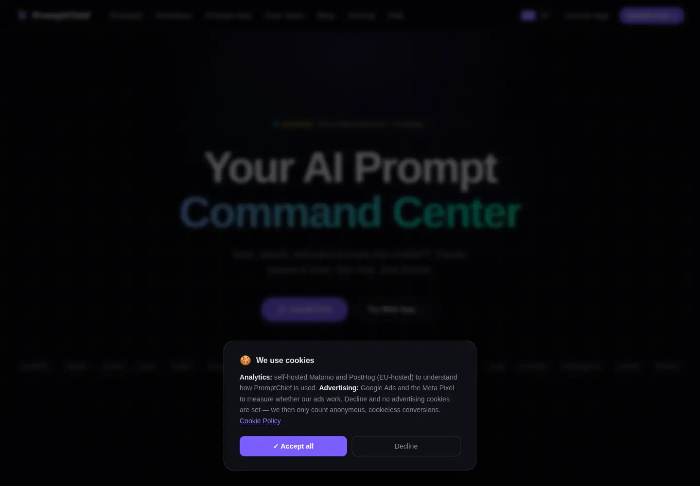 Captured homepage of promptchief.tech in the current scan
