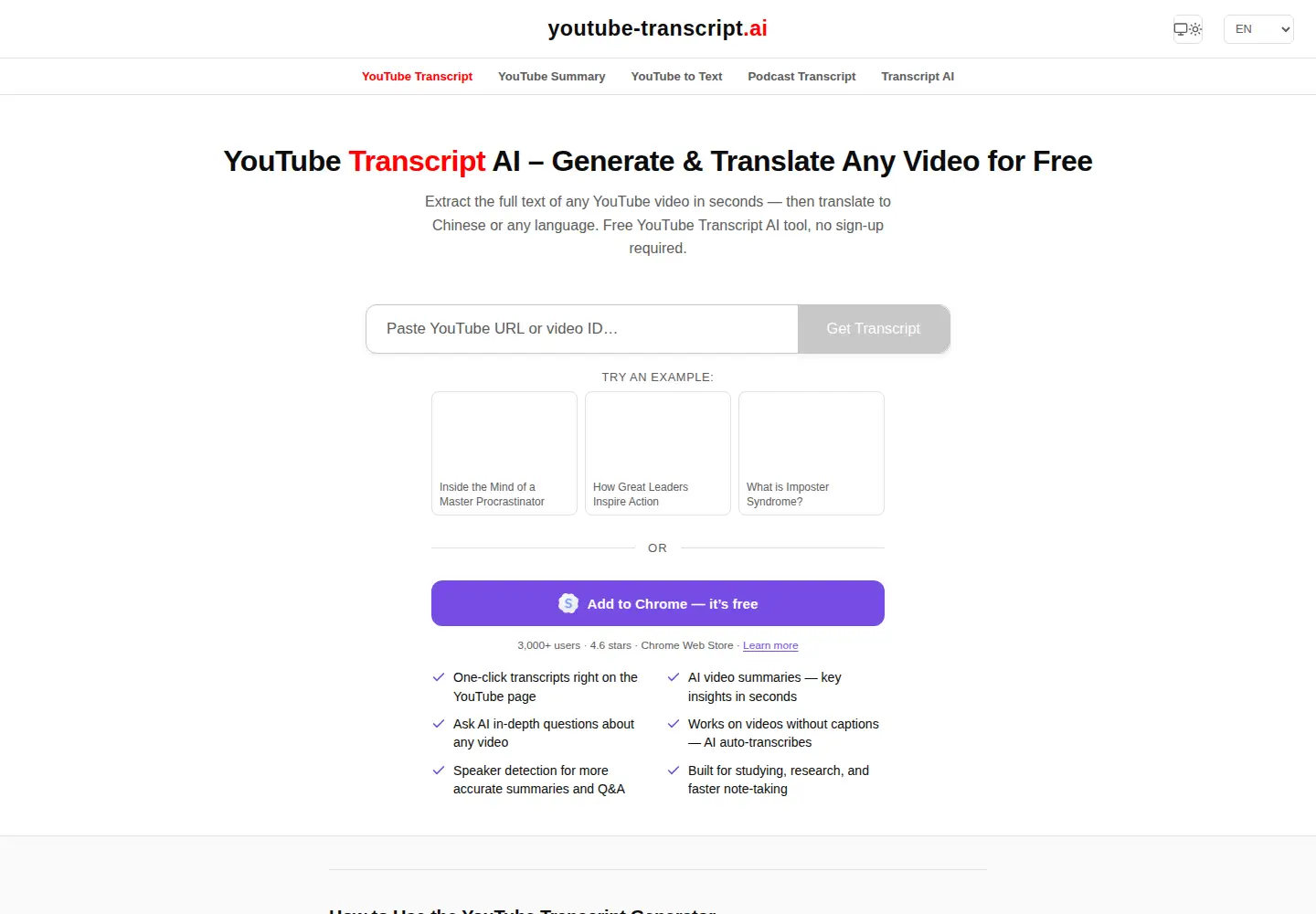 Screenshot of youtube-transcript.ai