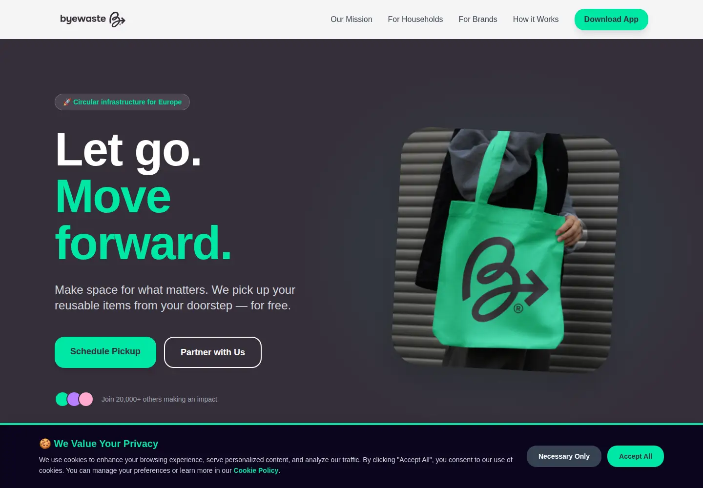 Captured homepage of byewaste.app in the current scan