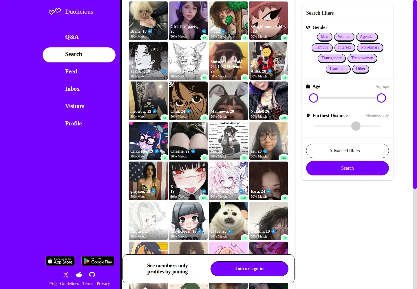 Screenshot of duolicious.app