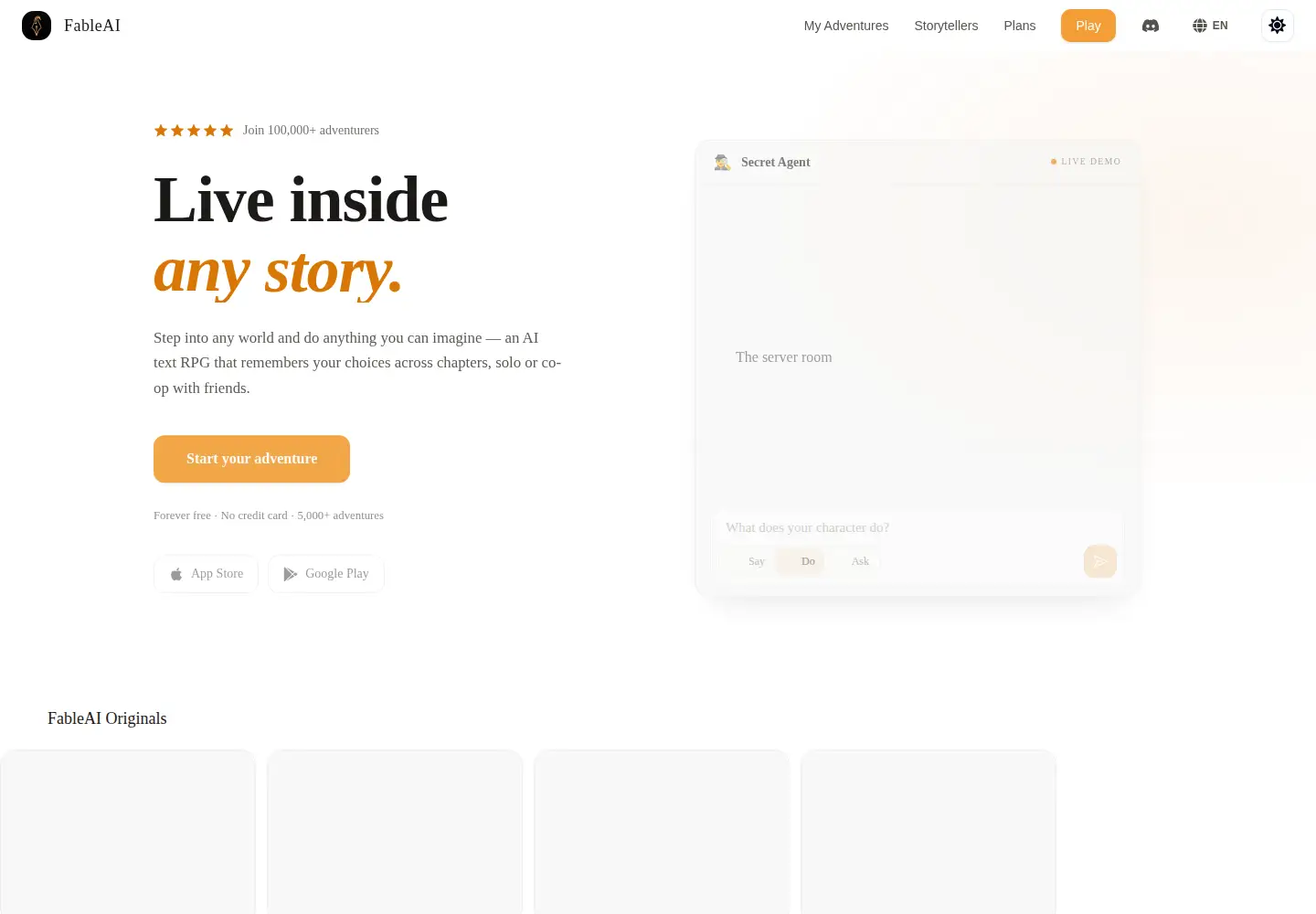Screenshot of fableai.app