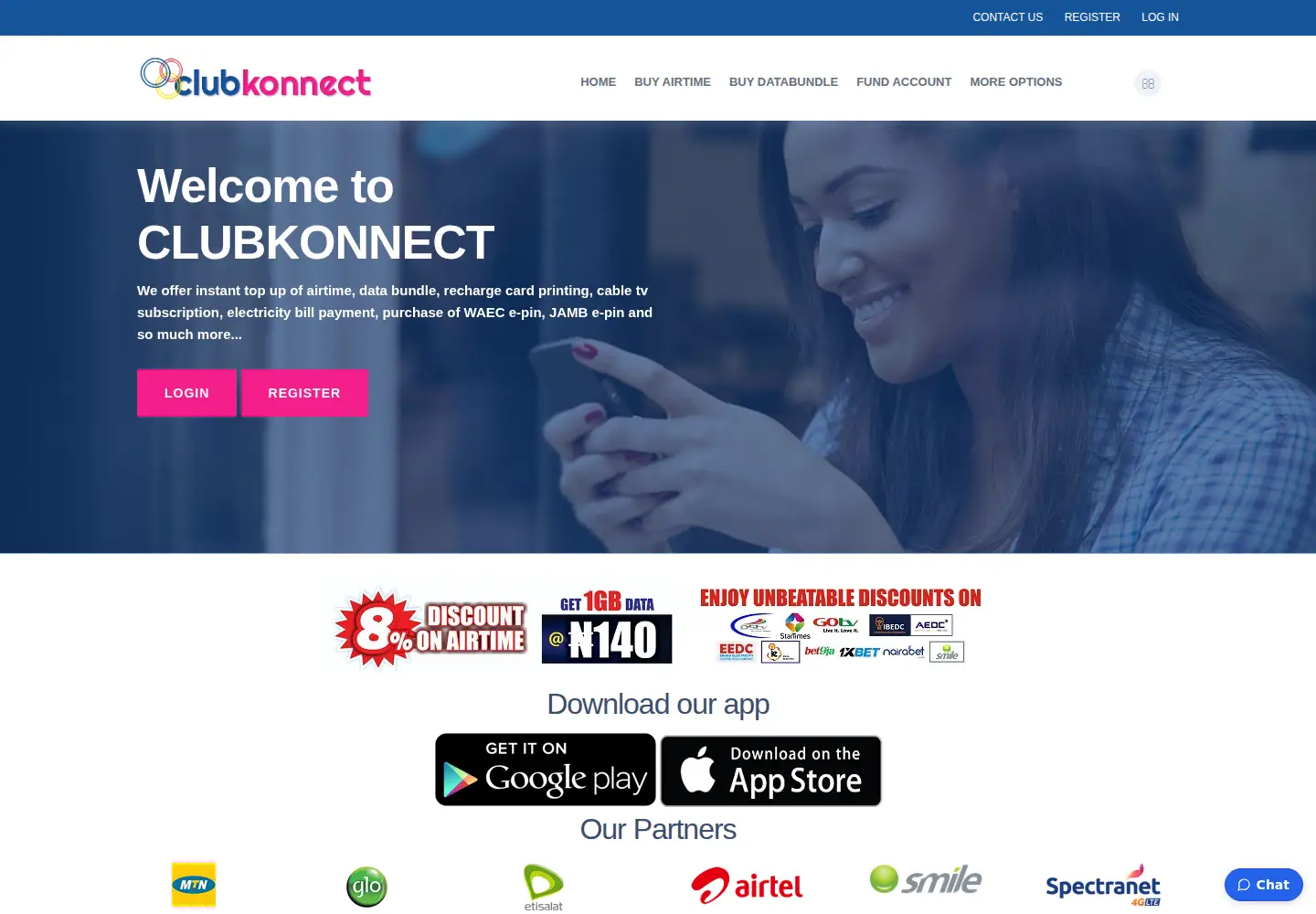 Screenshot of clubkonnect.com