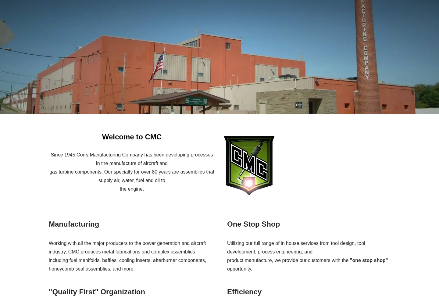 Captured homepage of corrymfg.com in the current scan