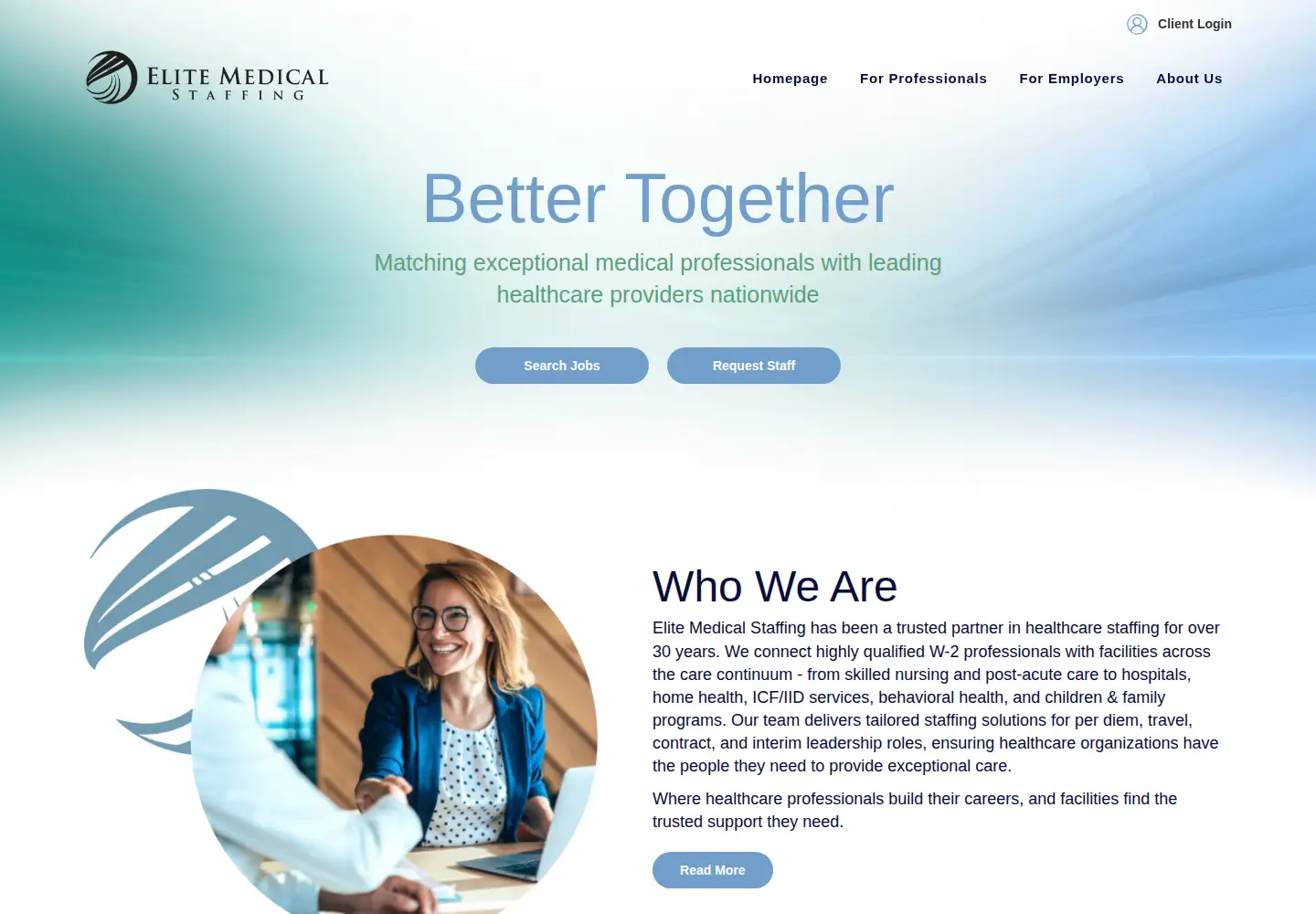 Screenshot of elitemedicalstaffing.com