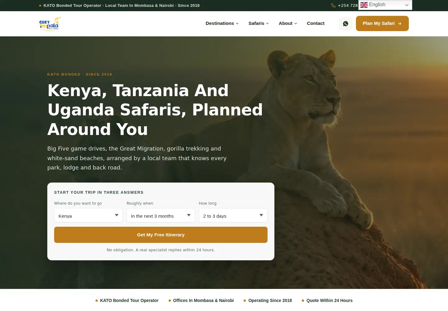 Screenshot of greyimpalasafaris.com