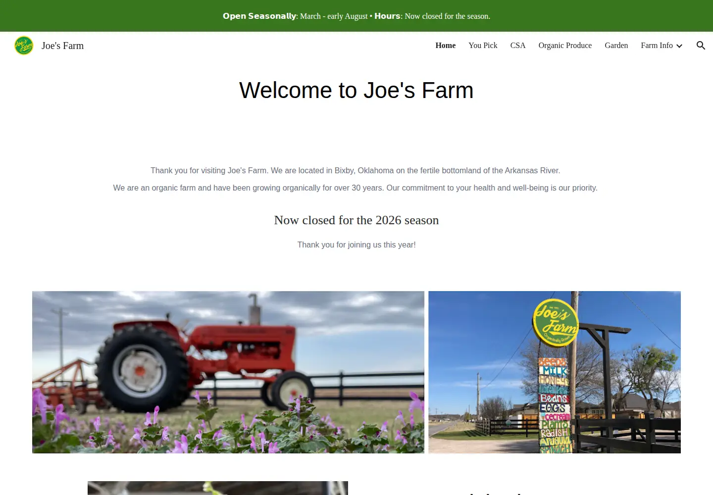 Screenshot of joesfarmok.com