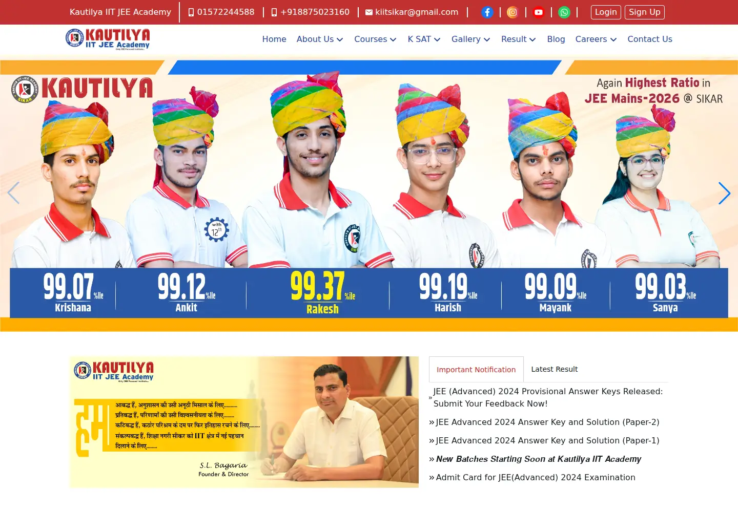 Screenshot of kautilyaiitacademy.com