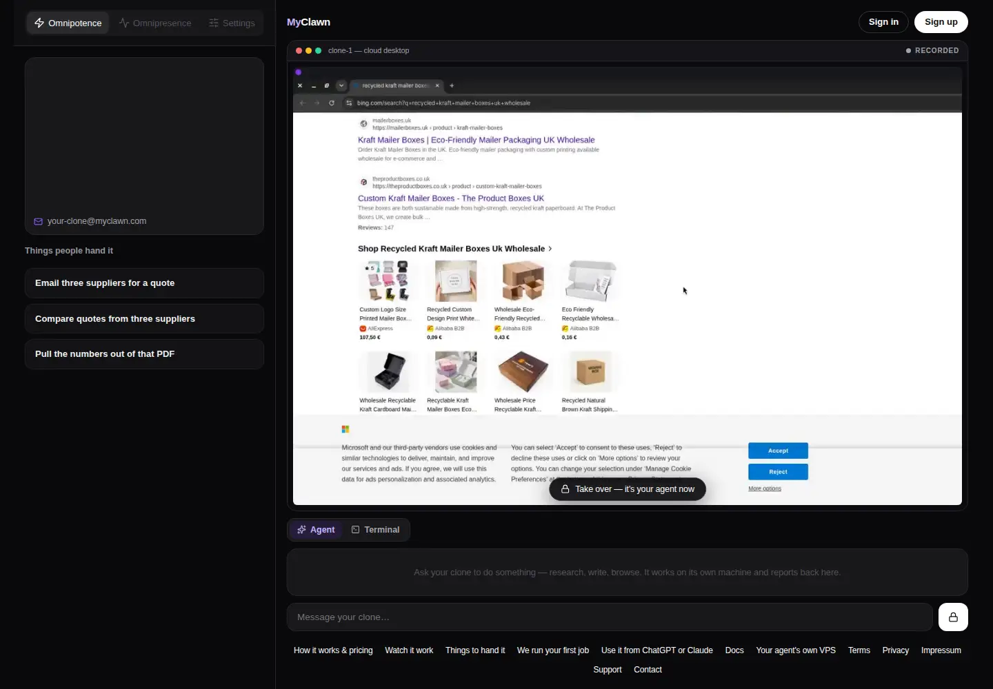 Captured homepage of myclawn.com in the current scan