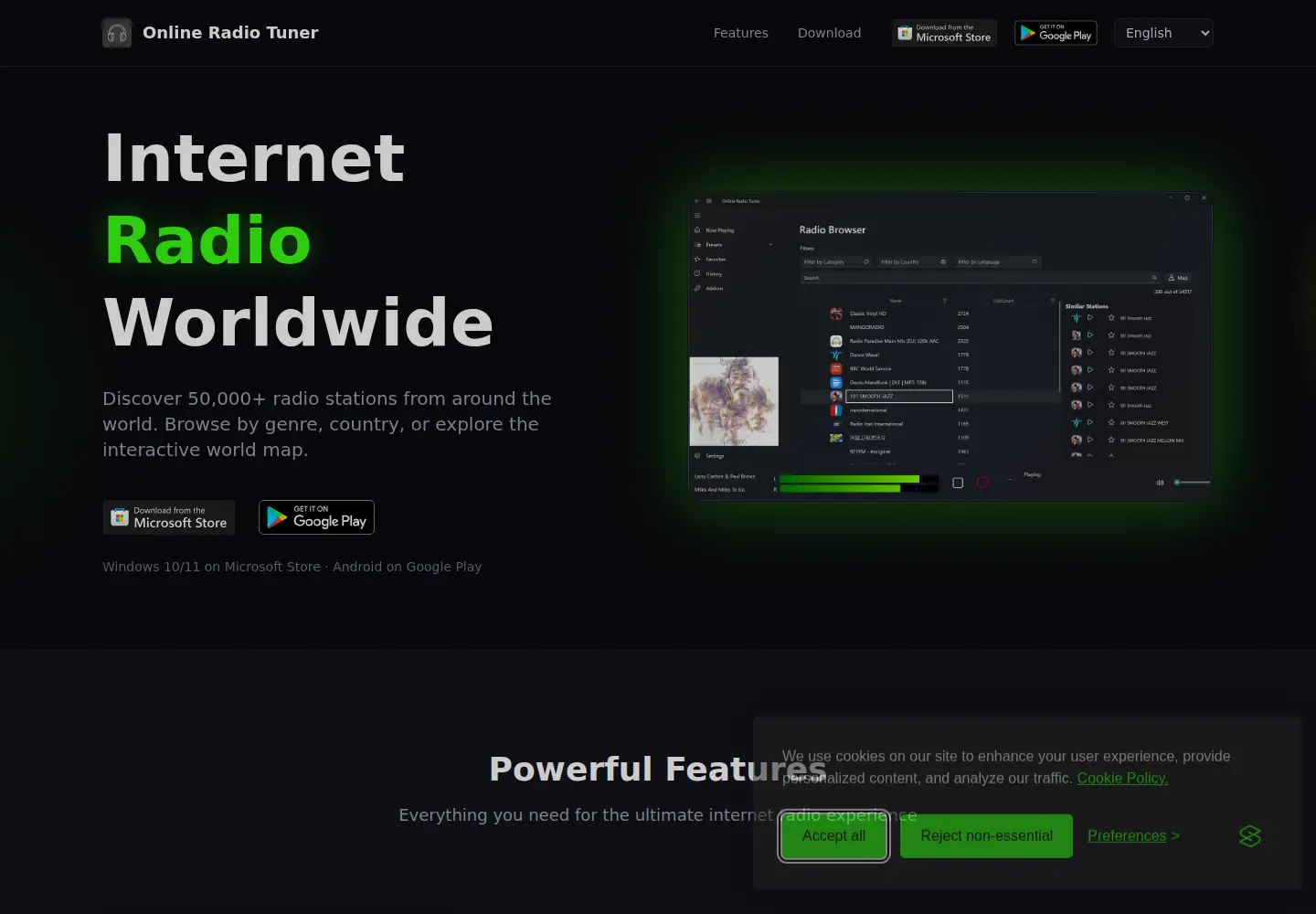 Screenshot of onlineradiotuner.com